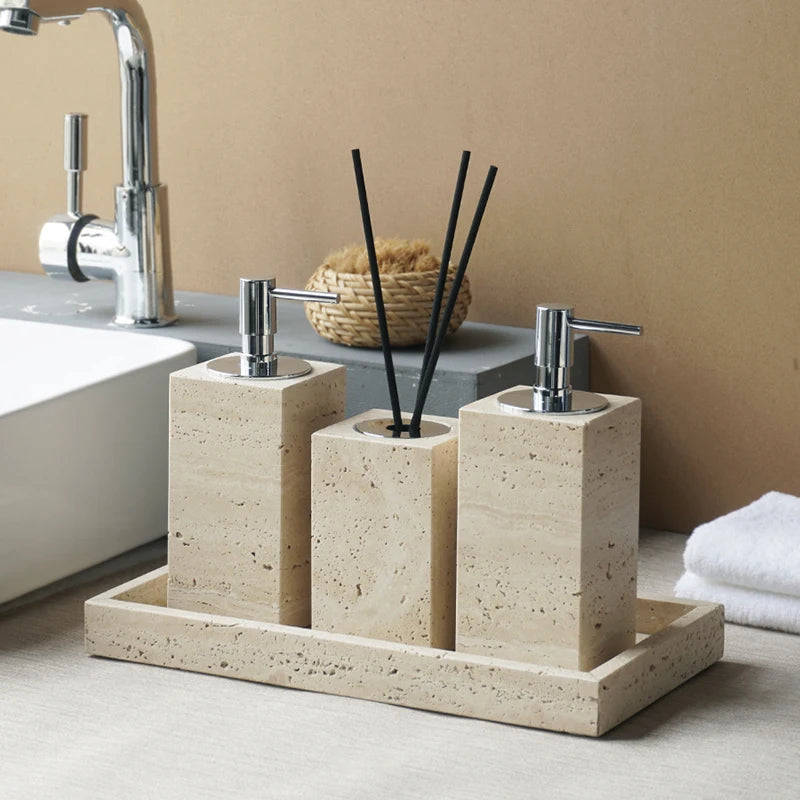 Travertine Soap Dispenser, Natural Stone Pump Bottle