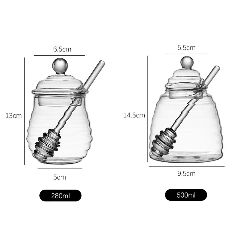 Beehive Glass Honey Pot, Honey Jar with Dipper