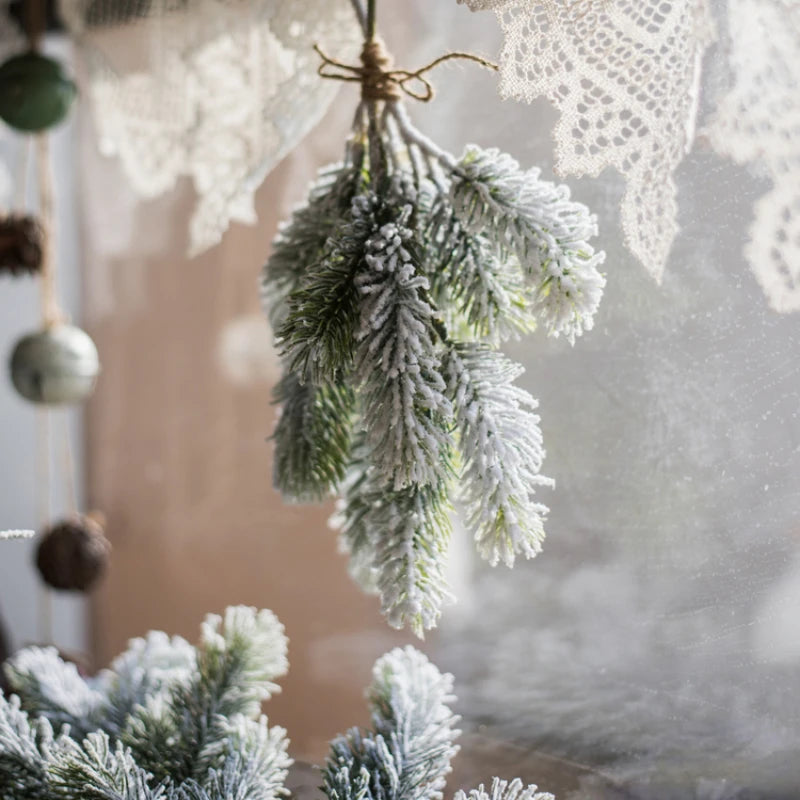 Flocked Cedar Stems, Snowy Faux Pine Branch
