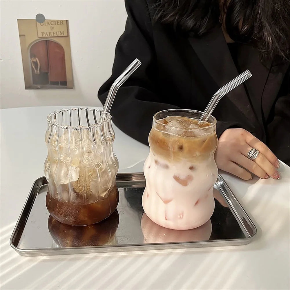 Wavy Ripple Drinking Glass, 18 oz Iced Coffee Cup
