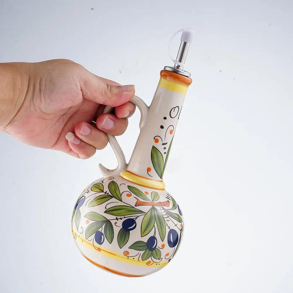 Hand-Painted Ceramic Olive Oil Bottle, Italian-Style Oil Dispenser
