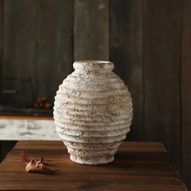 Rustic Clay Vase, Vintage Distressed Pottery Vase