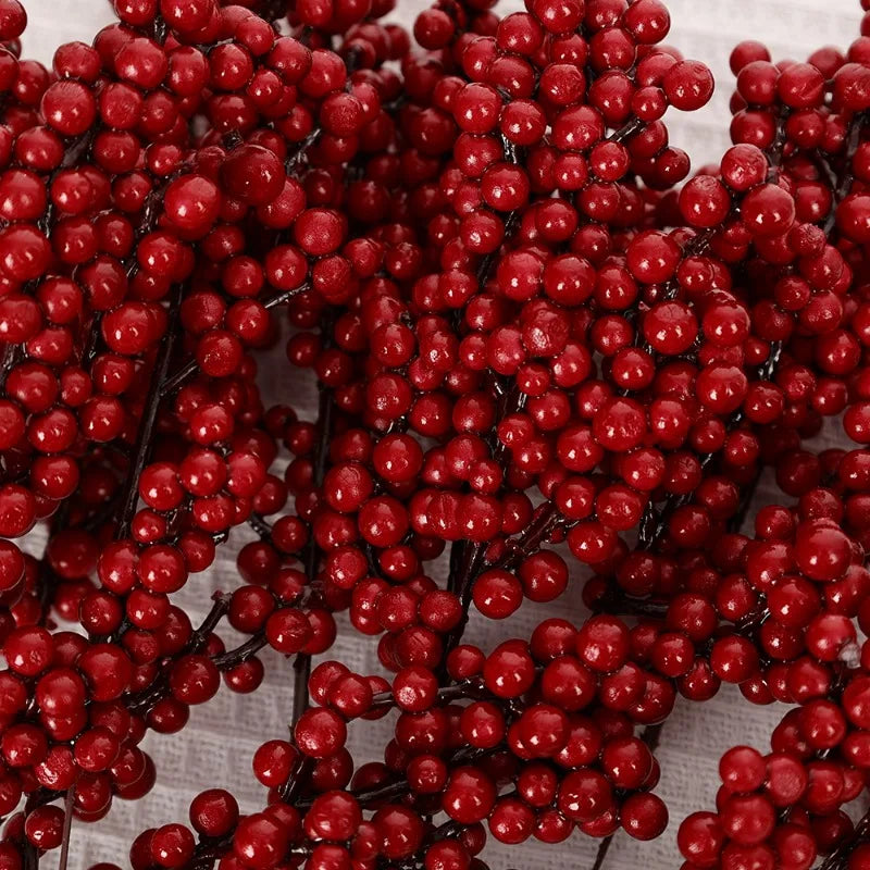 Red Holly Berry Stems, Faux Christmas Berry Picks