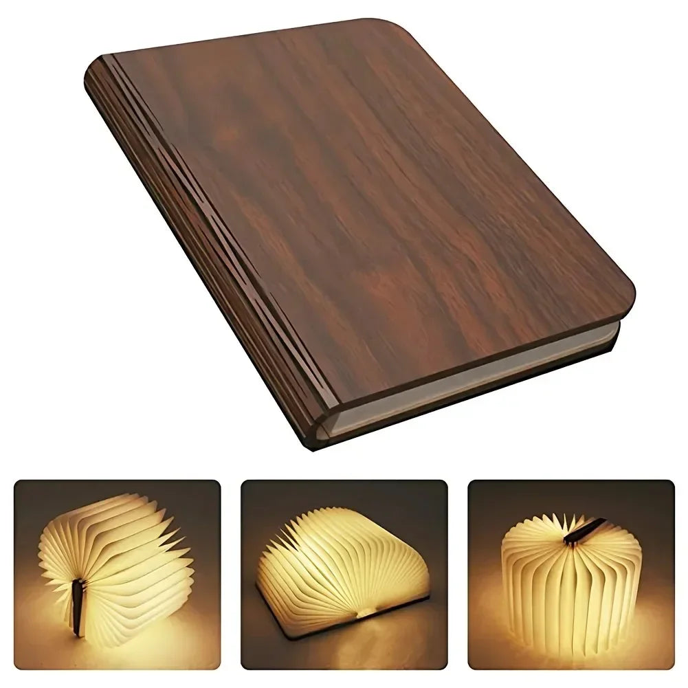Folding Book Lamp, Wooden Cover LED Page Light