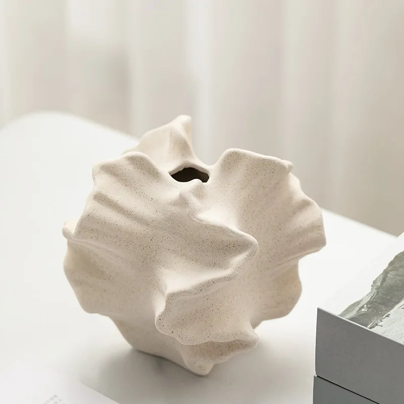 Wavy Ceramic Vase, Sculptural Petal Bud Vase