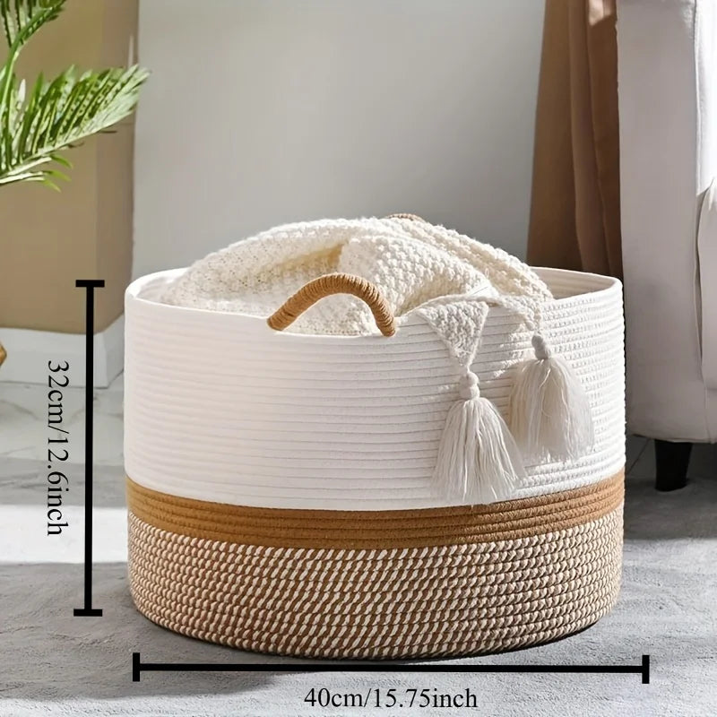 Large Woven Cotton Rope Blanket Basket product photo 6