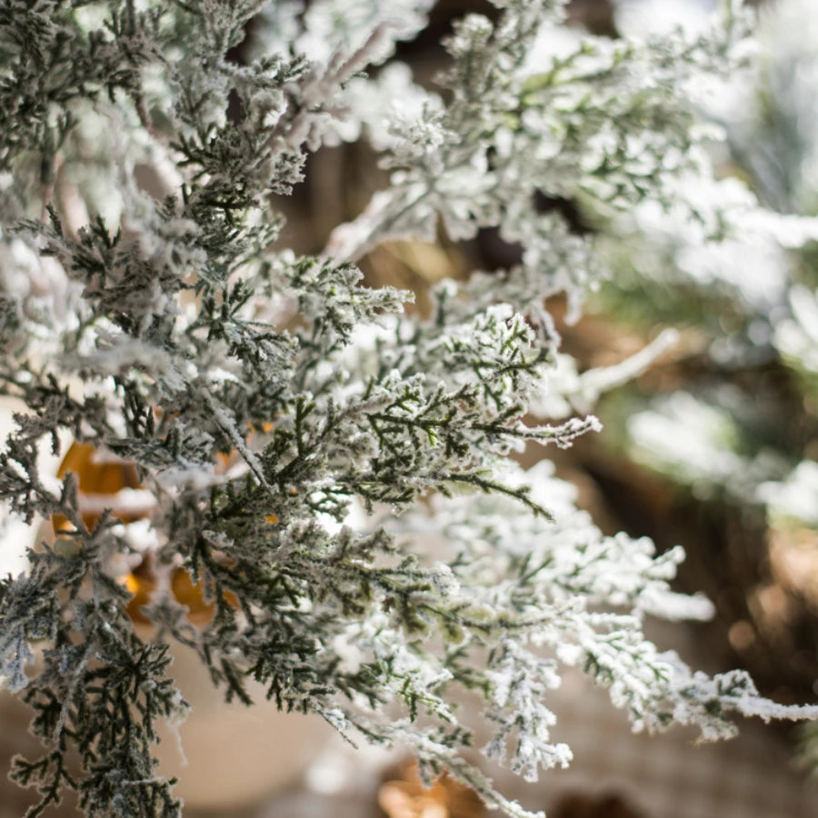 Flocked Cedar Stems, Snowy Faux Pine Branch