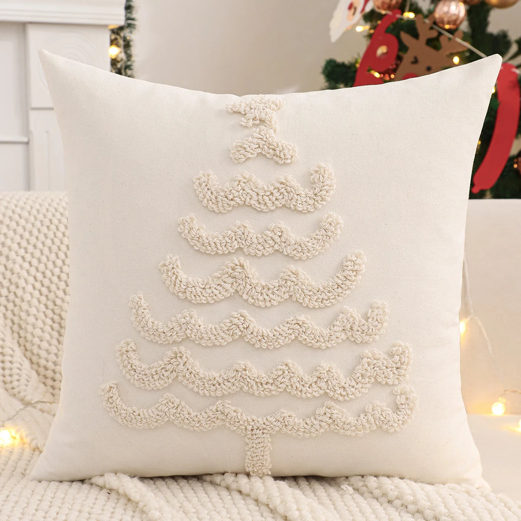 Tufted Christmas Pillow Cover, Bow, Tree or Gift Design