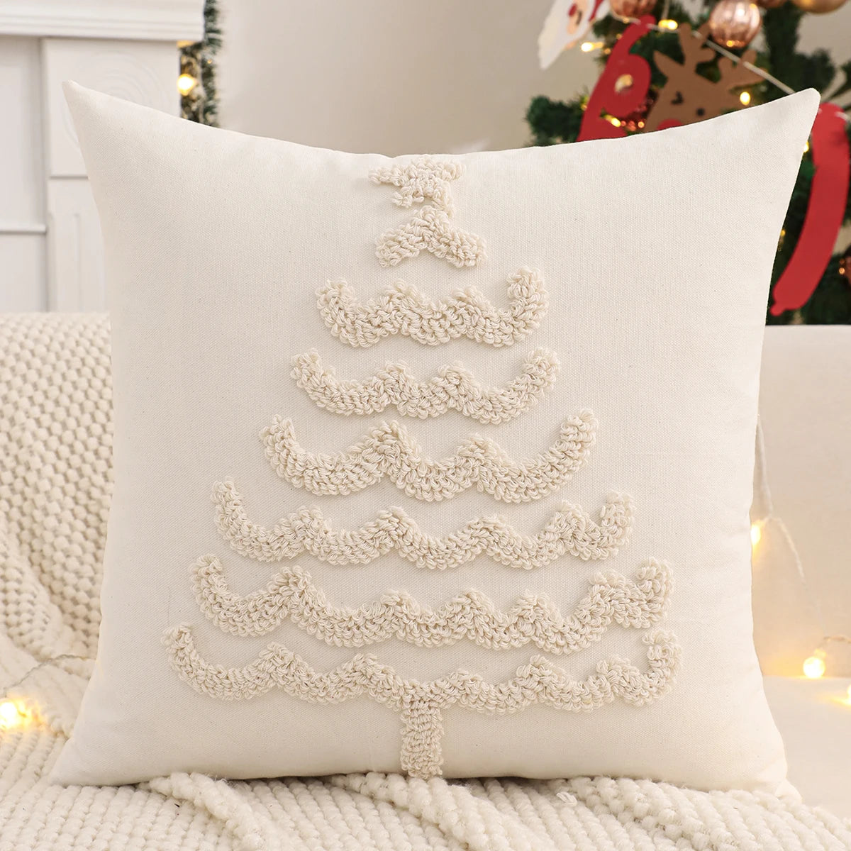 Tufted Christmas Pillow Cover, Bow, Tree or Gift Design