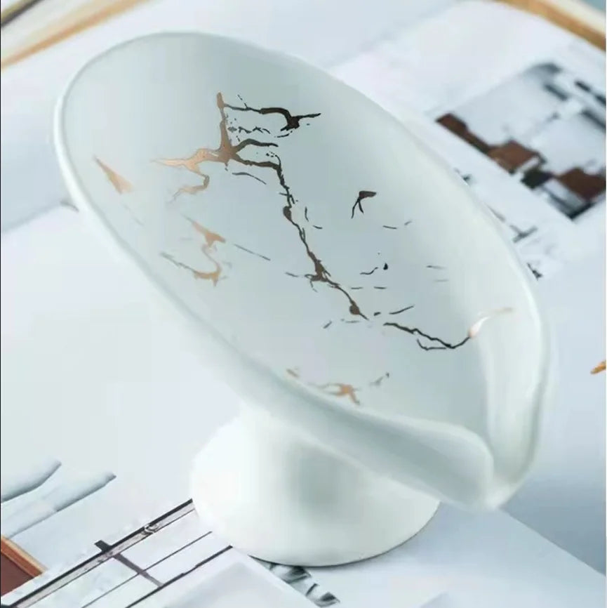 Ceramic Leaf Soap Dish, Self-Draining Soap Holder