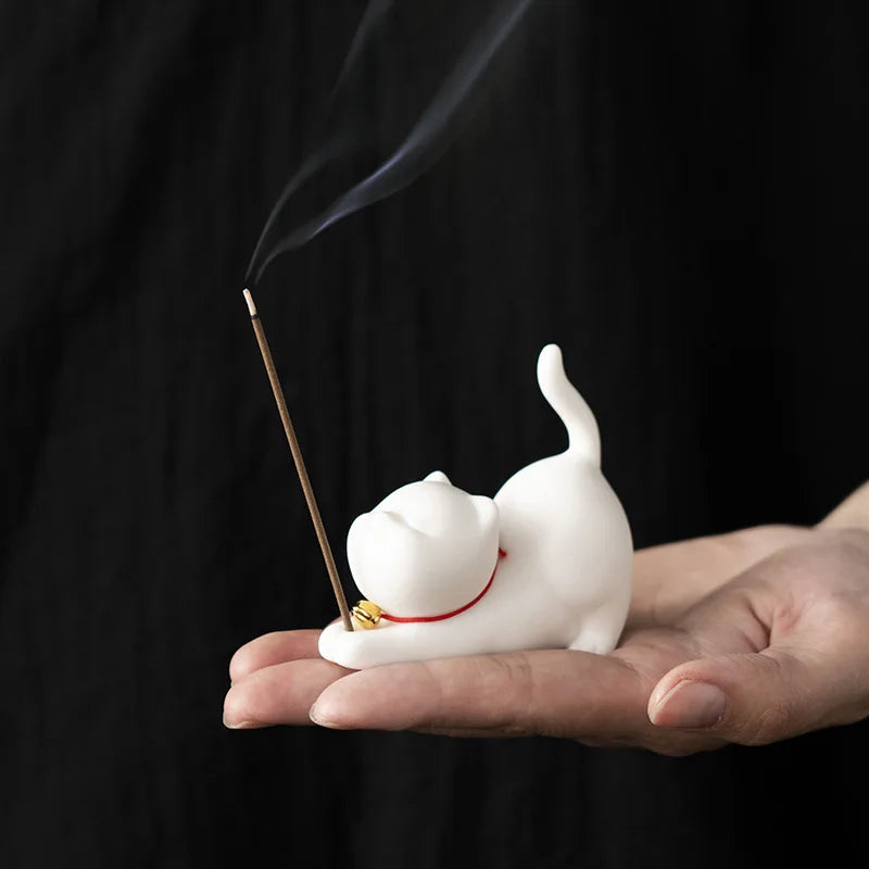 Ceramic Cat Incense Holder, Minimalist Incense Stick Burner