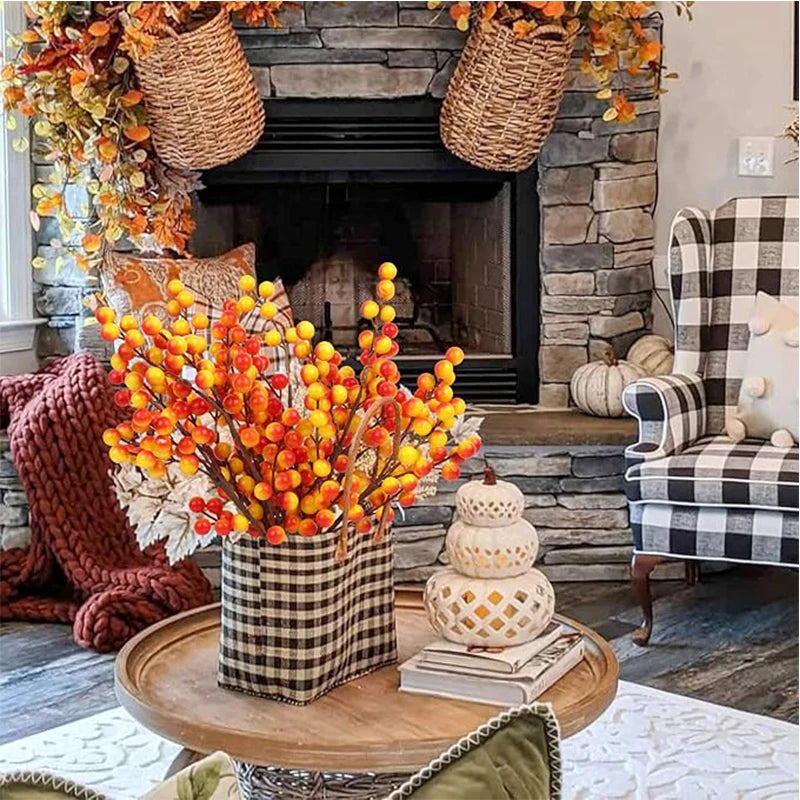 Faux Fall Berry Stems, Orange Bittersweet Picks (10 Pcs)