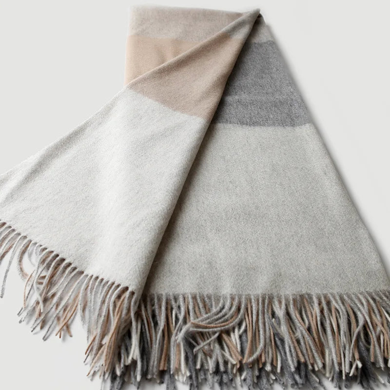 Lambswool Plaid Blanket, Fringed Wool Throw