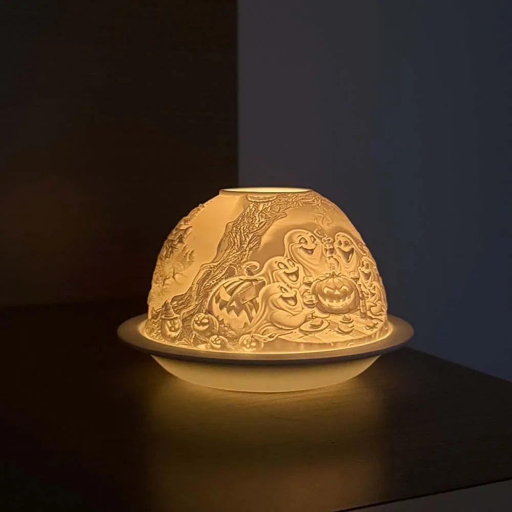 Porcelain Ghost Tealight Dome, Glowing Halloween Candle Lamp