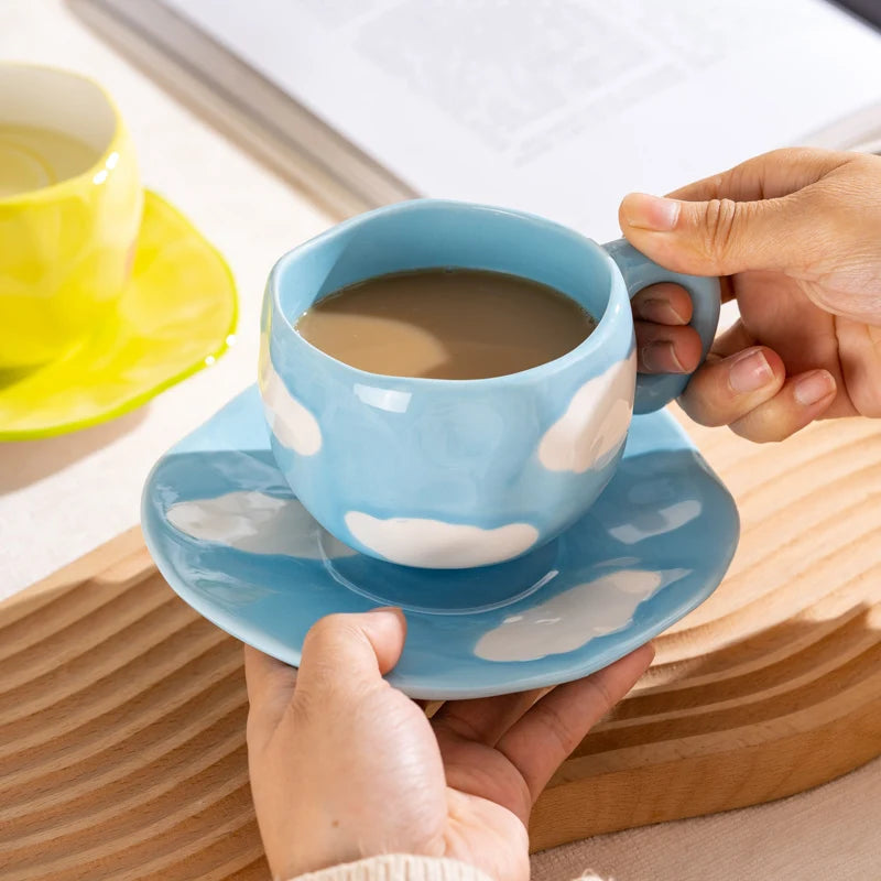 Hand-Painted Ceramic Mug, Cute Irregular Flower Coffee Mug
