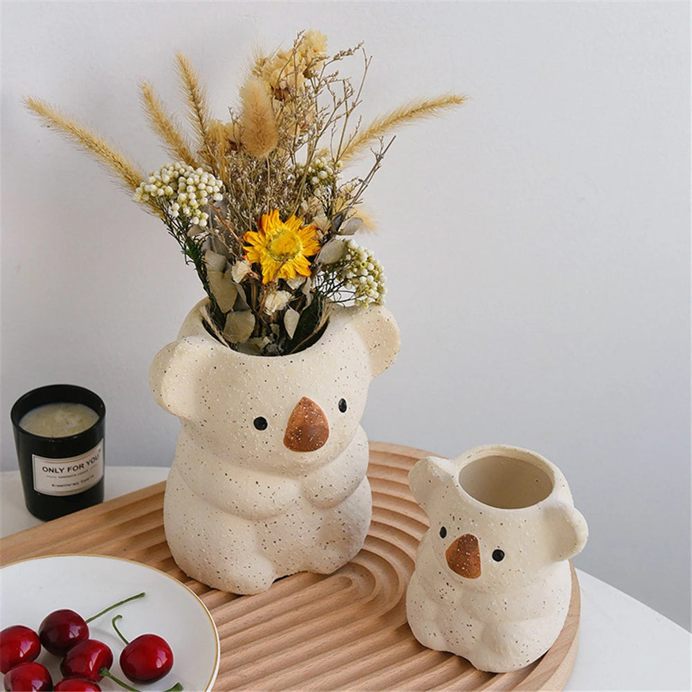 Koala Planter, Speckled Ceramic Succulent Pot