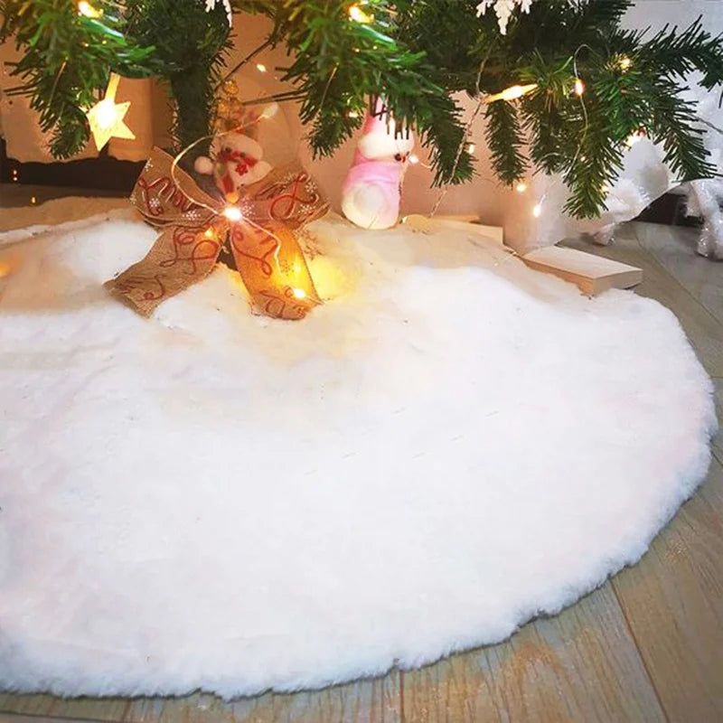 White Faux Fur Christmas Tree Skirt, Plush Snowy Tree Skirt