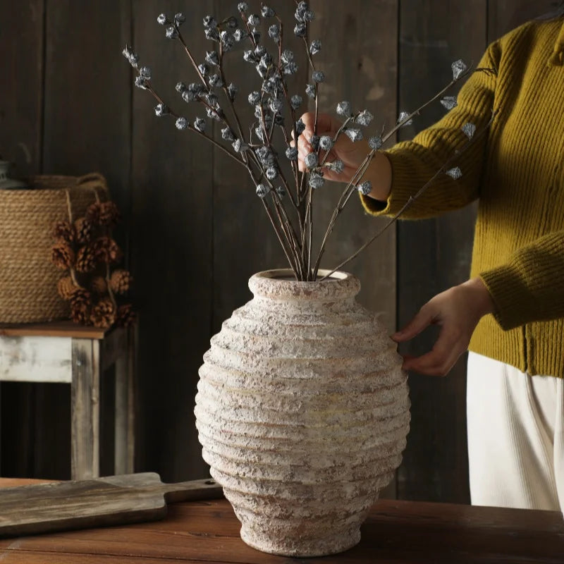 Rustic Clay Vase, Vintage Distressed Pottery Vase