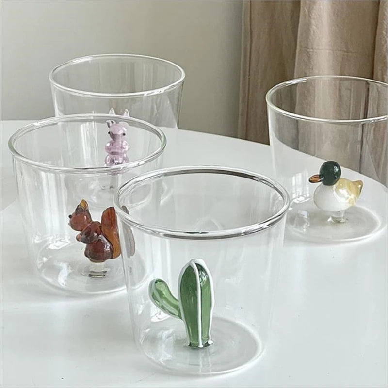 3D Animal Glass Cup, Handmade Clear Glass with Tiny Figurine Inside