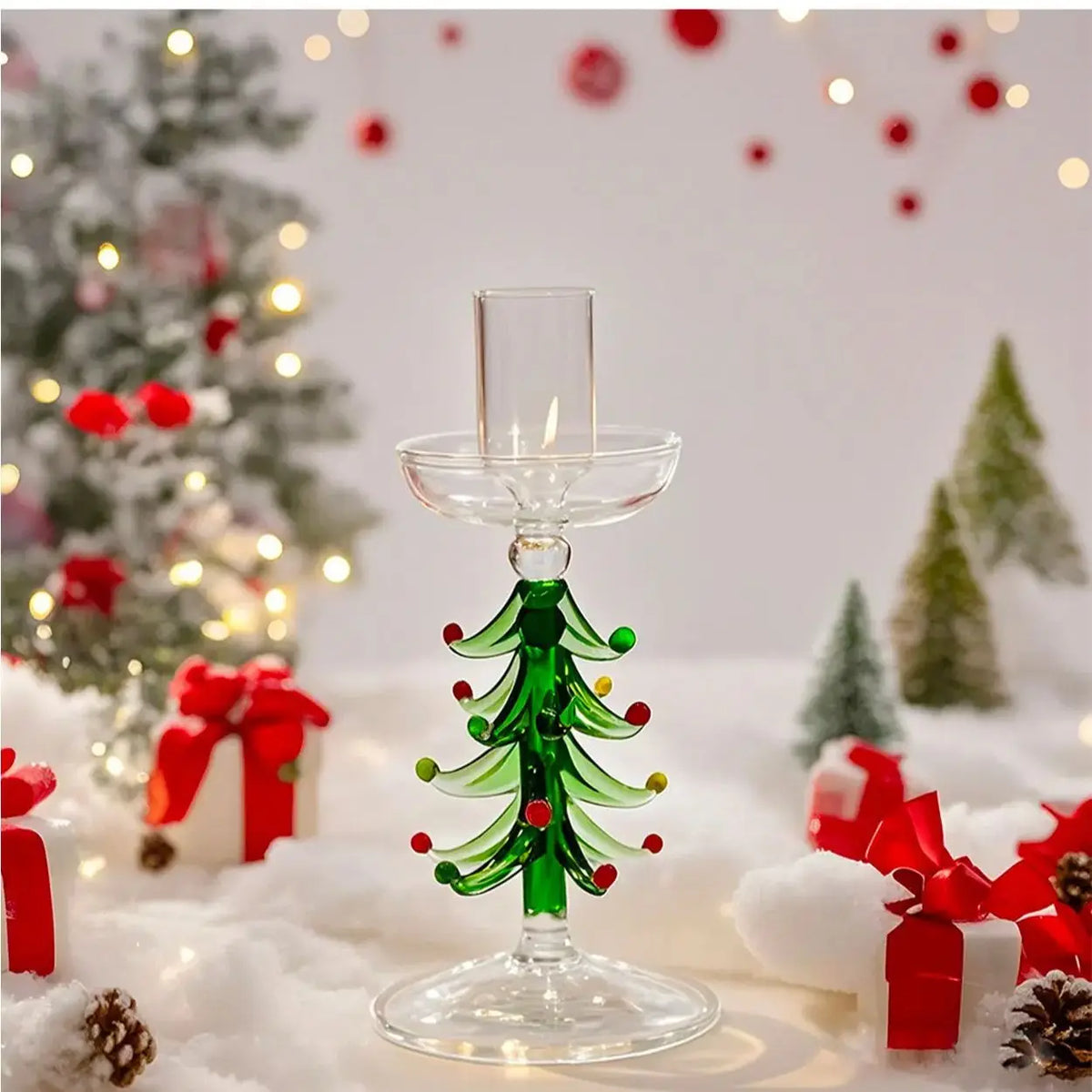 Glass Tree Candlestick, Nordic Christmas Taper Holder