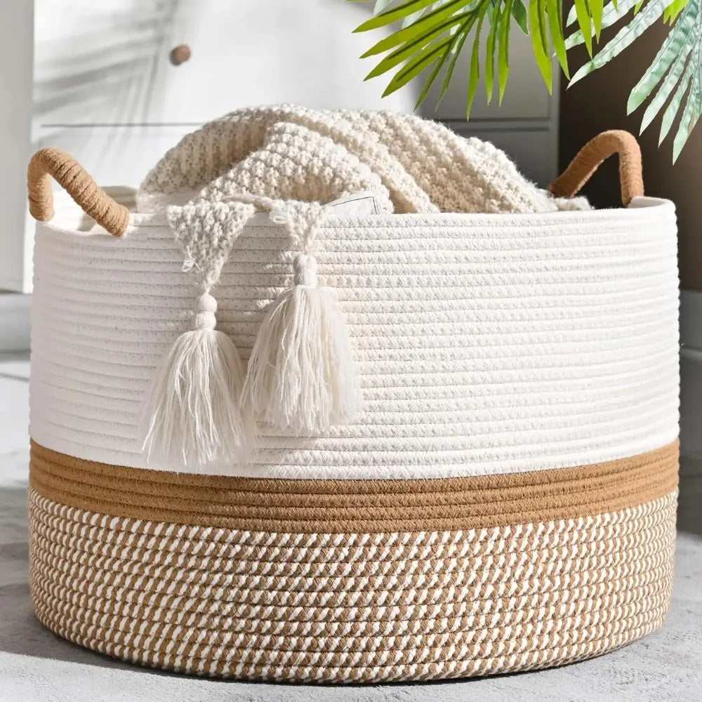 Large Woven Cotton Rope Blanket Basket product photo 1