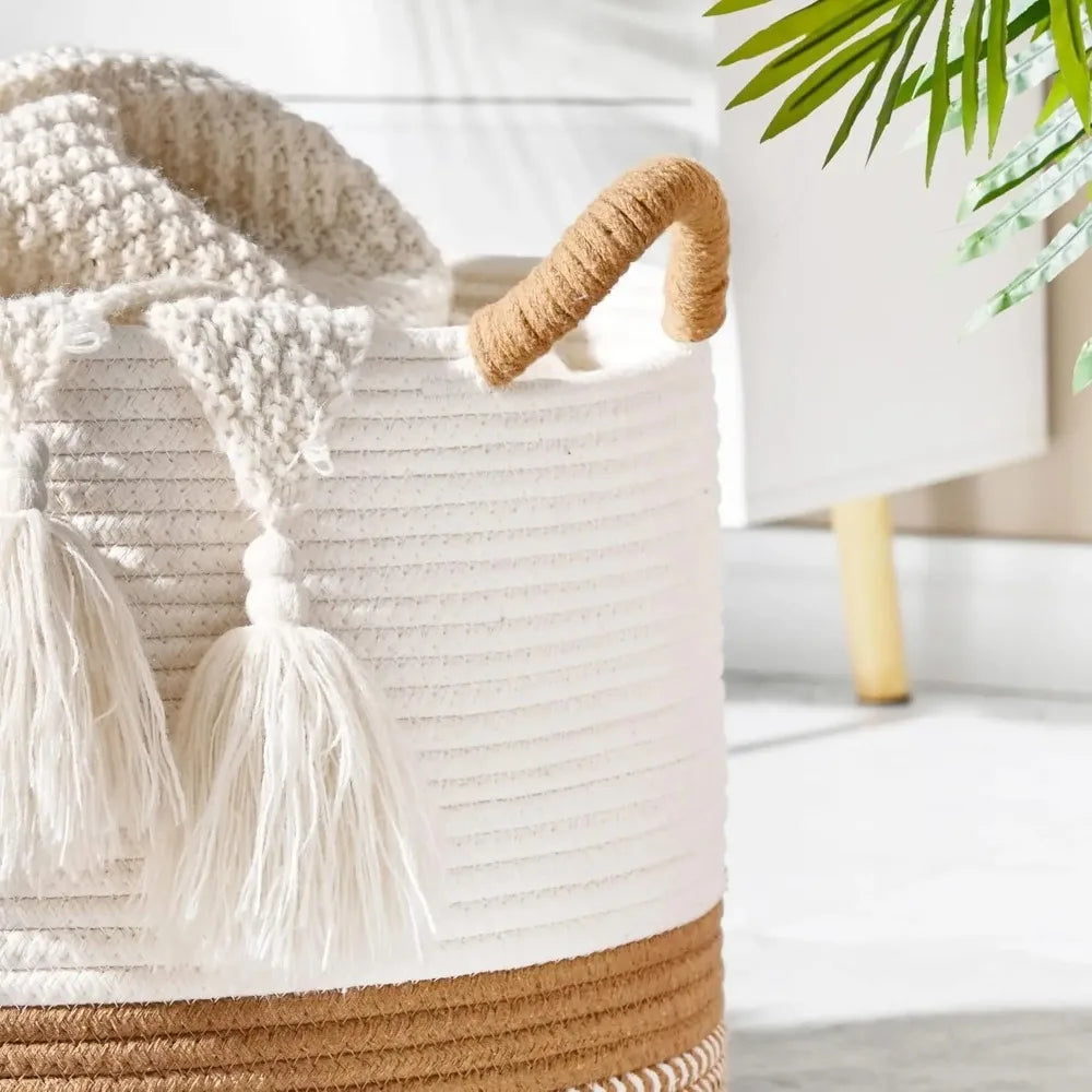 Large Woven Cotton Rope Blanket Basket product photo 4