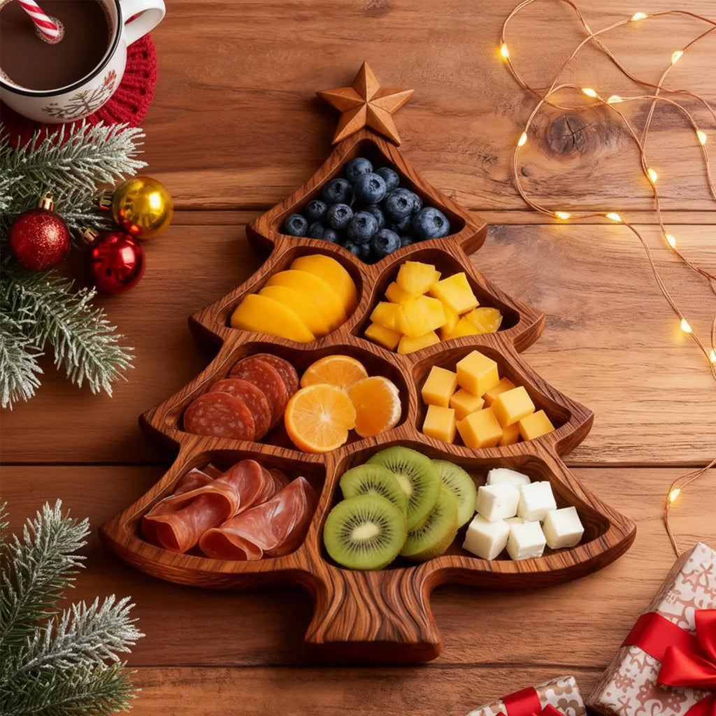 Christmas Tree Charcuterie Board, Wooden Divided Serving Tray