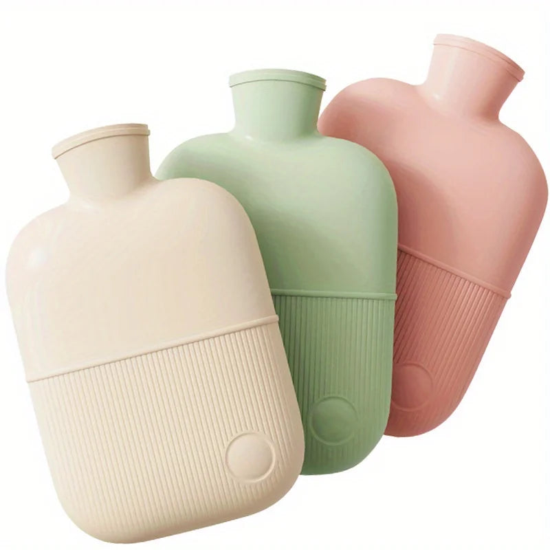Hot Water Bottle with Plush Cover, 1L Soft Silicone Warmer
