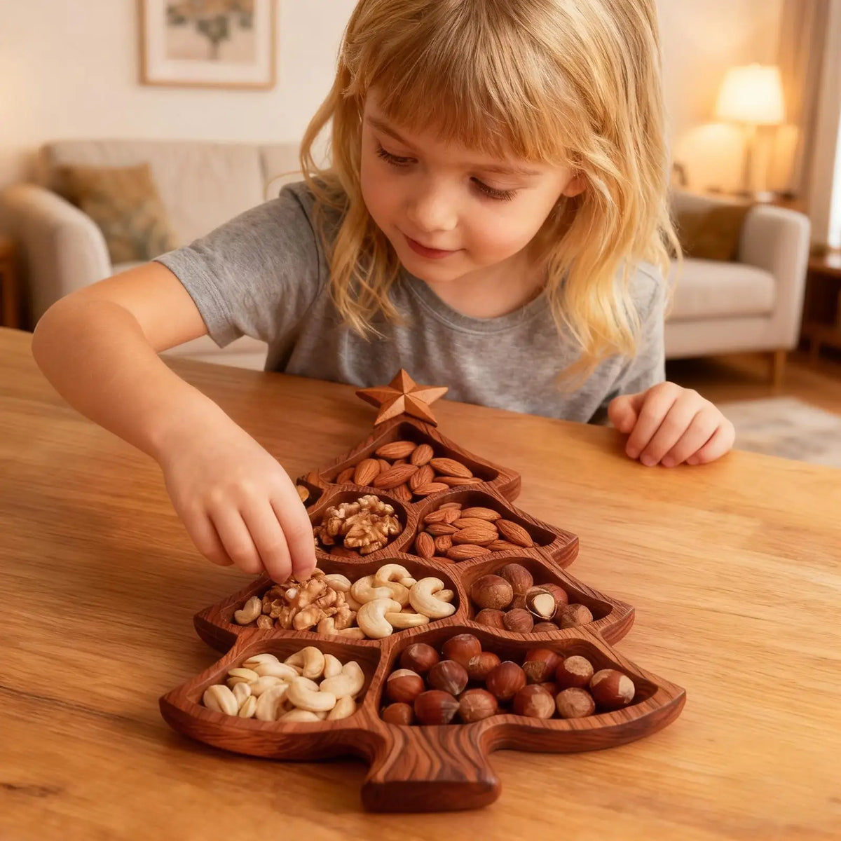 Christmas Tree Charcuterie Board, Wooden Divided Serving Tray