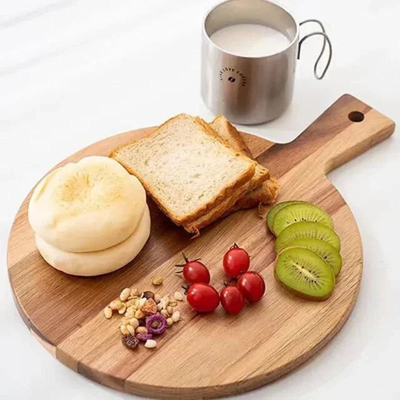 Acacia Wood Cutting Board with Handle, Charcuterie Serving Board
