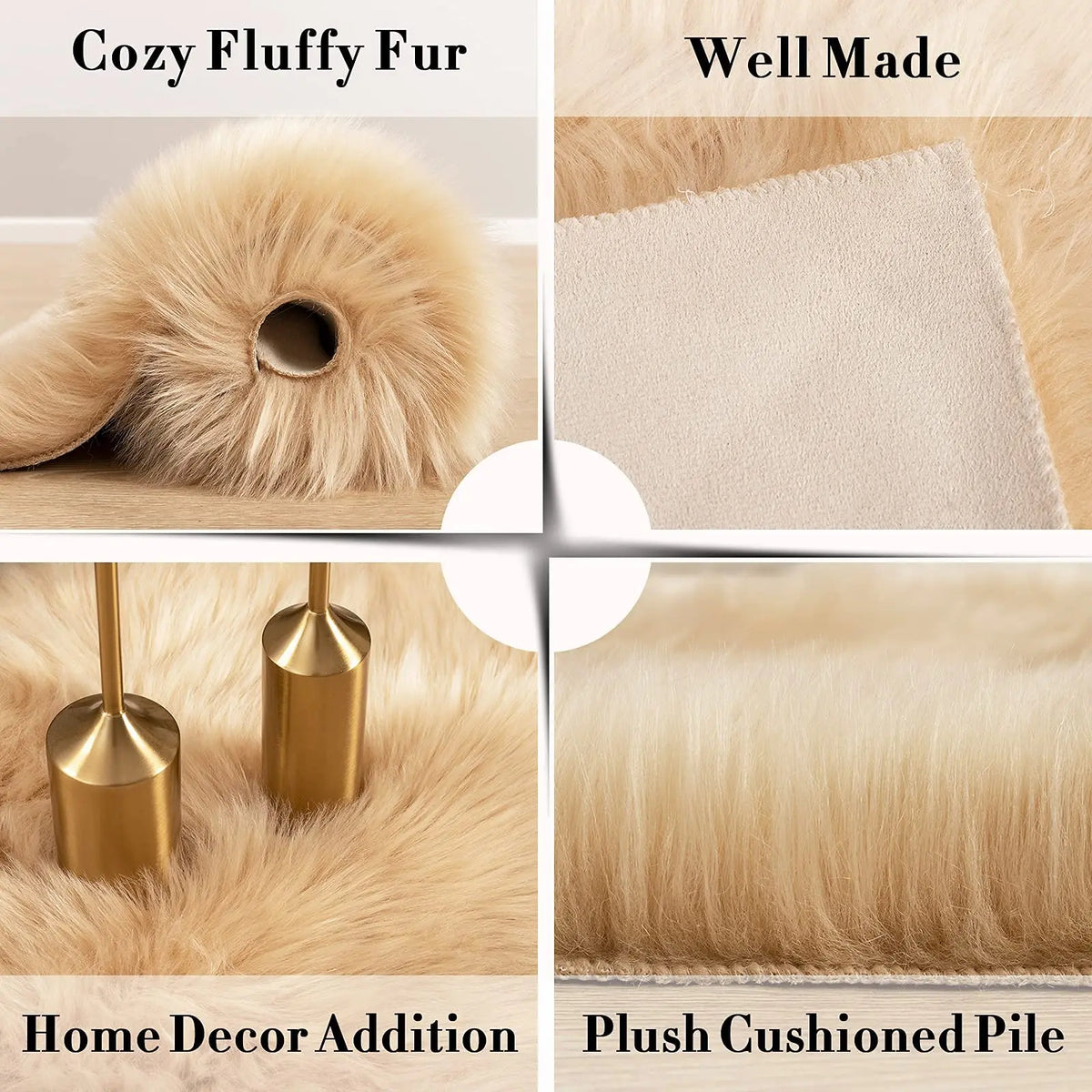 Faux Sheepskin Rug, Fluffy Plush Accent Rug