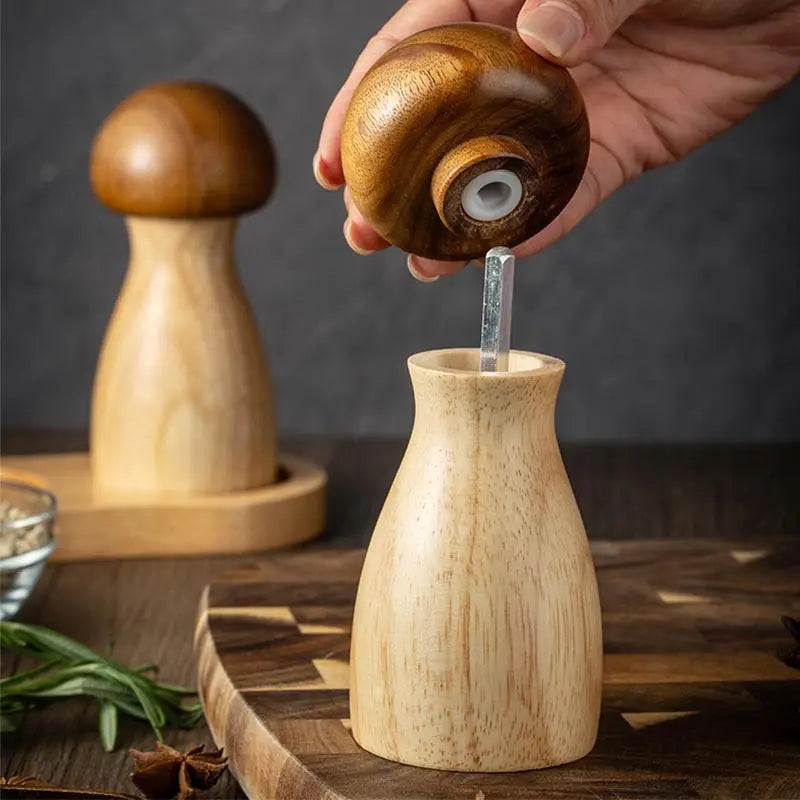 Mushroom Salt & Pepper Grinders, Wooden Spice Mills
