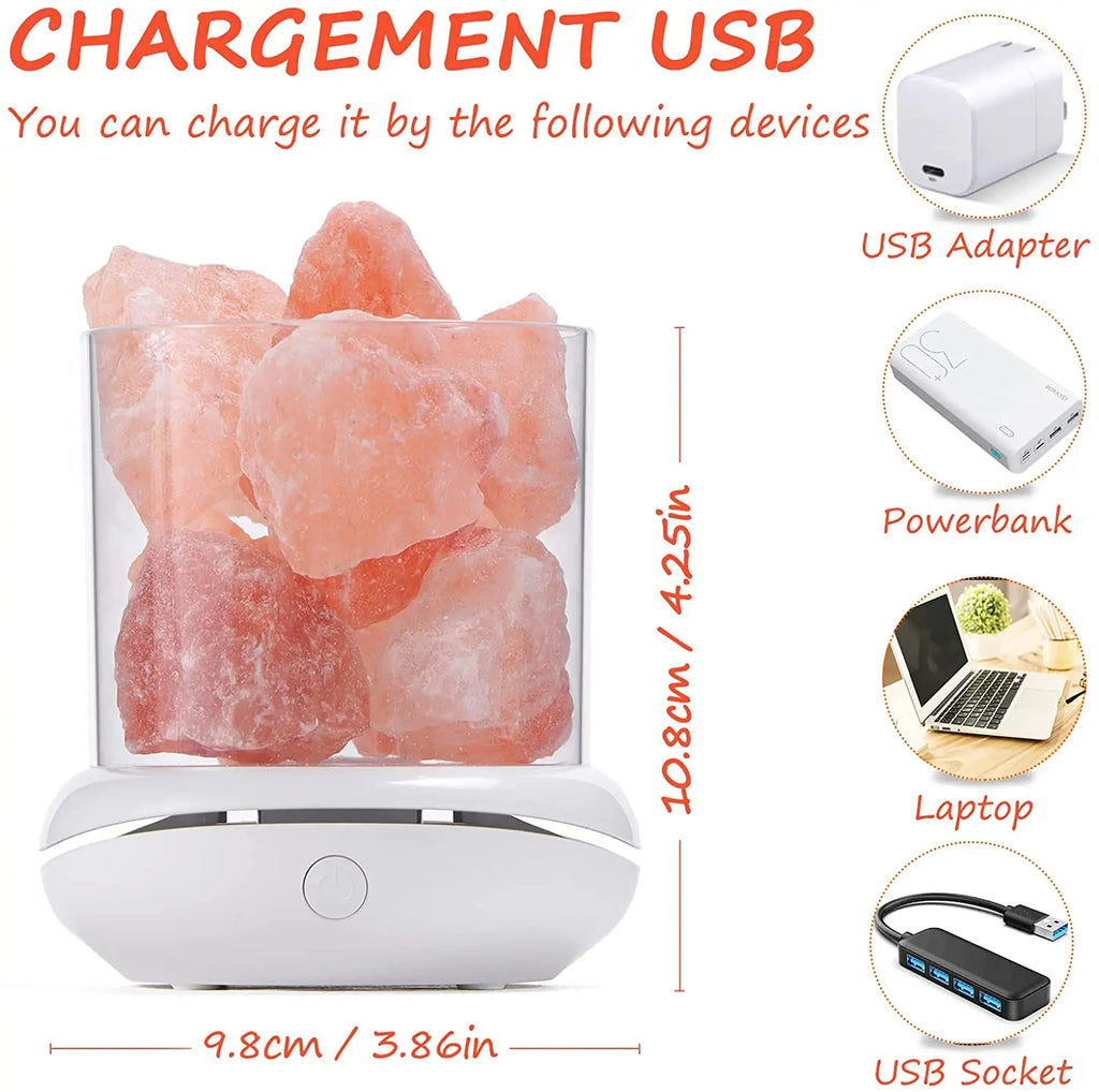 Himalayan Salt Lamp, USB Crystal Night Light with Aroma Pad