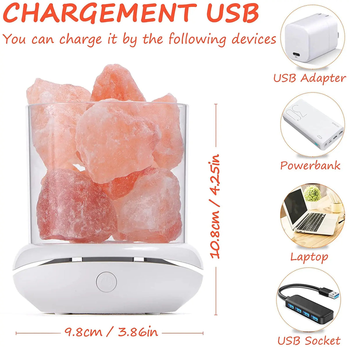 Himalayan Salt Lamp, USB Crystal Night Light with Aroma Pad