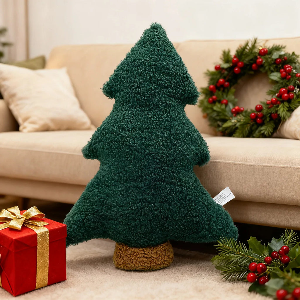 Christmas Tree Pillow, Plush Tree-Shaped Throw Cushion