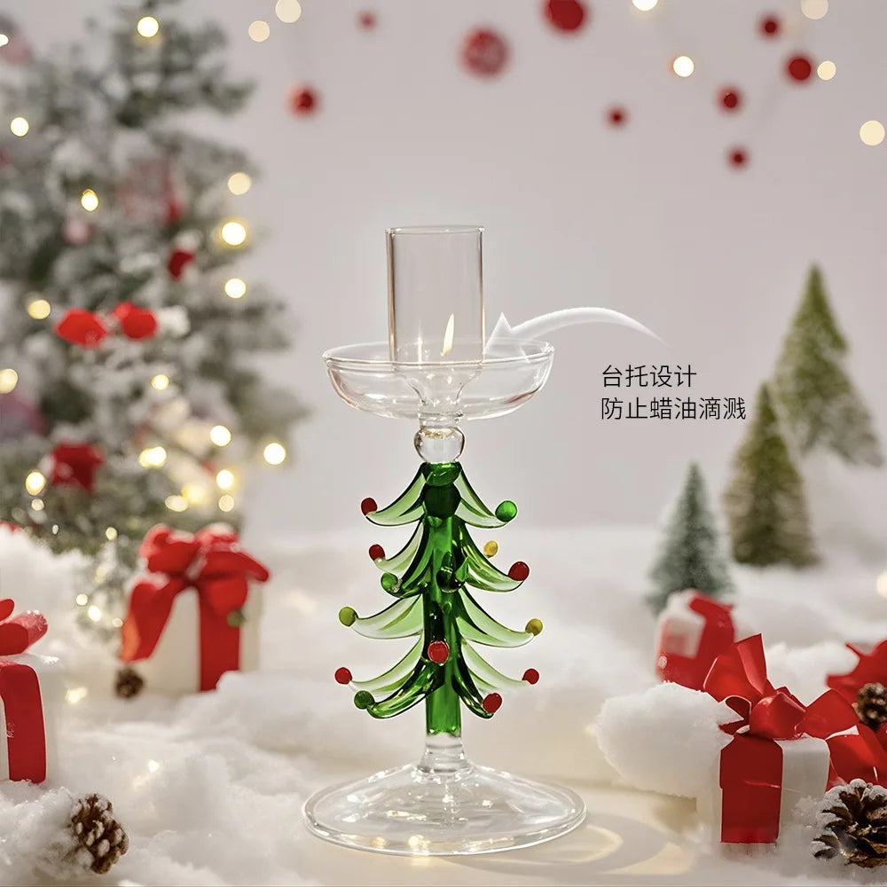 Glass Tree Candlestick, Nordic Christmas Taper Holder