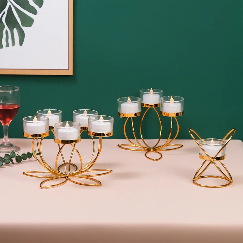Gold Lotus Tealight Holder, Metal Candle Centerpiece