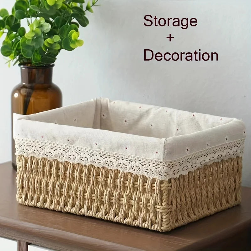 Lace Lined Rattan Storage Basket product photo 2