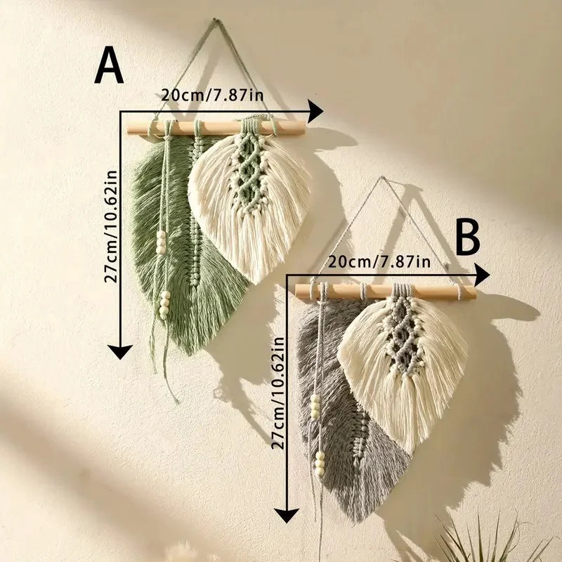 Macrame Leaf Wall Hanging, Handmade Boho Feather Wall Art