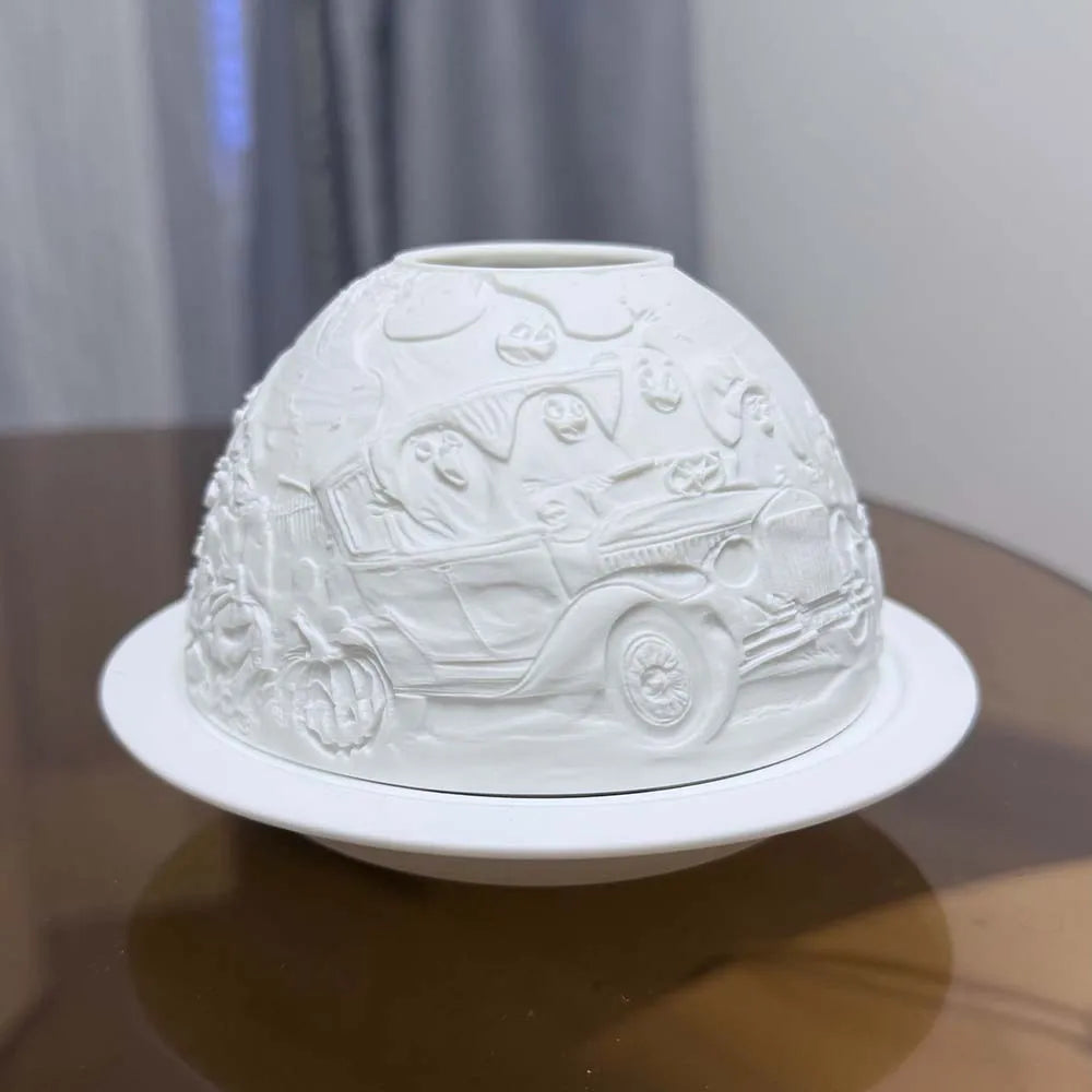 Porcelain Ghost Tealight Dome, Glowing Halloween Candle Lamp