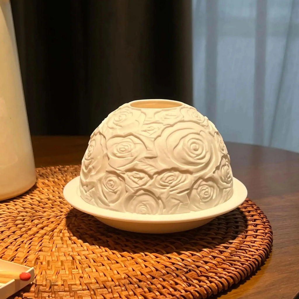 Porcelain Flower Dome Lamp, Embossed Tealight Night Light