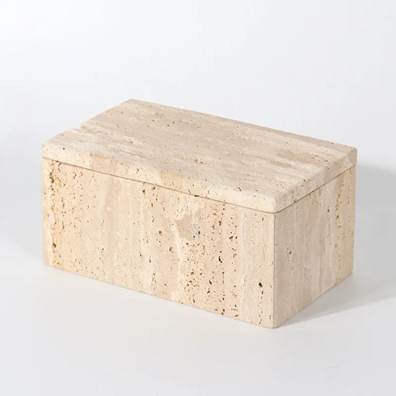 Travertine Stone Canister, Lidded Vanity Storage Box