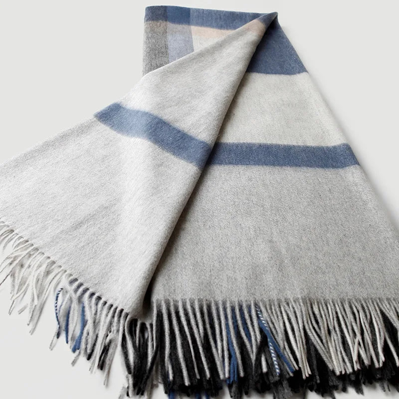 Lambswool Plaid Blanket, Fringed Wool Throw