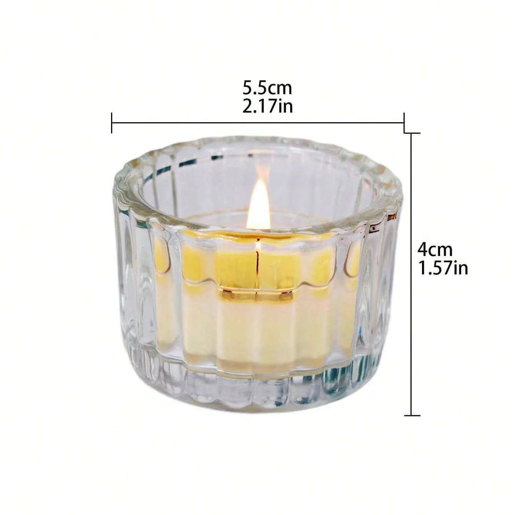Ribbed glass tealight holders, set of 2