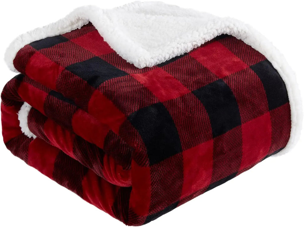 Buffalo Plaid Sherpa Throw, Red & Black Plush Blanket