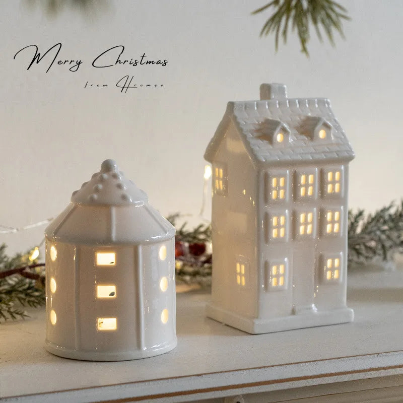 Light Up Ceramic House, LED Christmas Village Decor