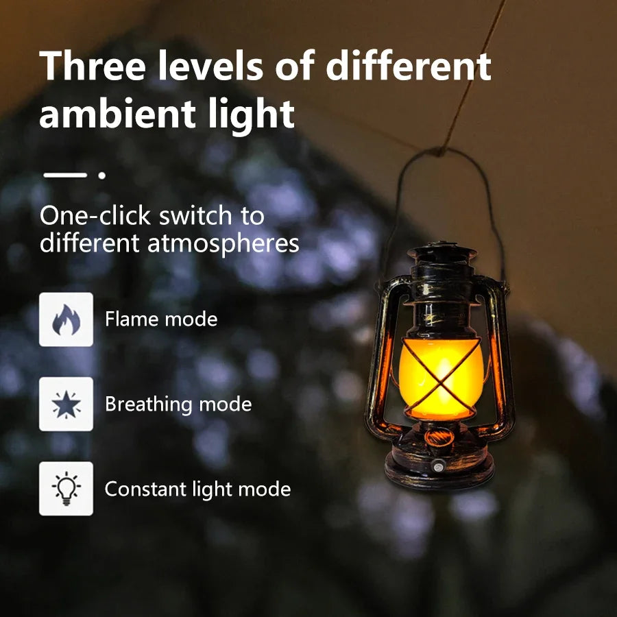 Vintage Rechargeable Lantern, Flickering Flame LED Hurricane Lamp