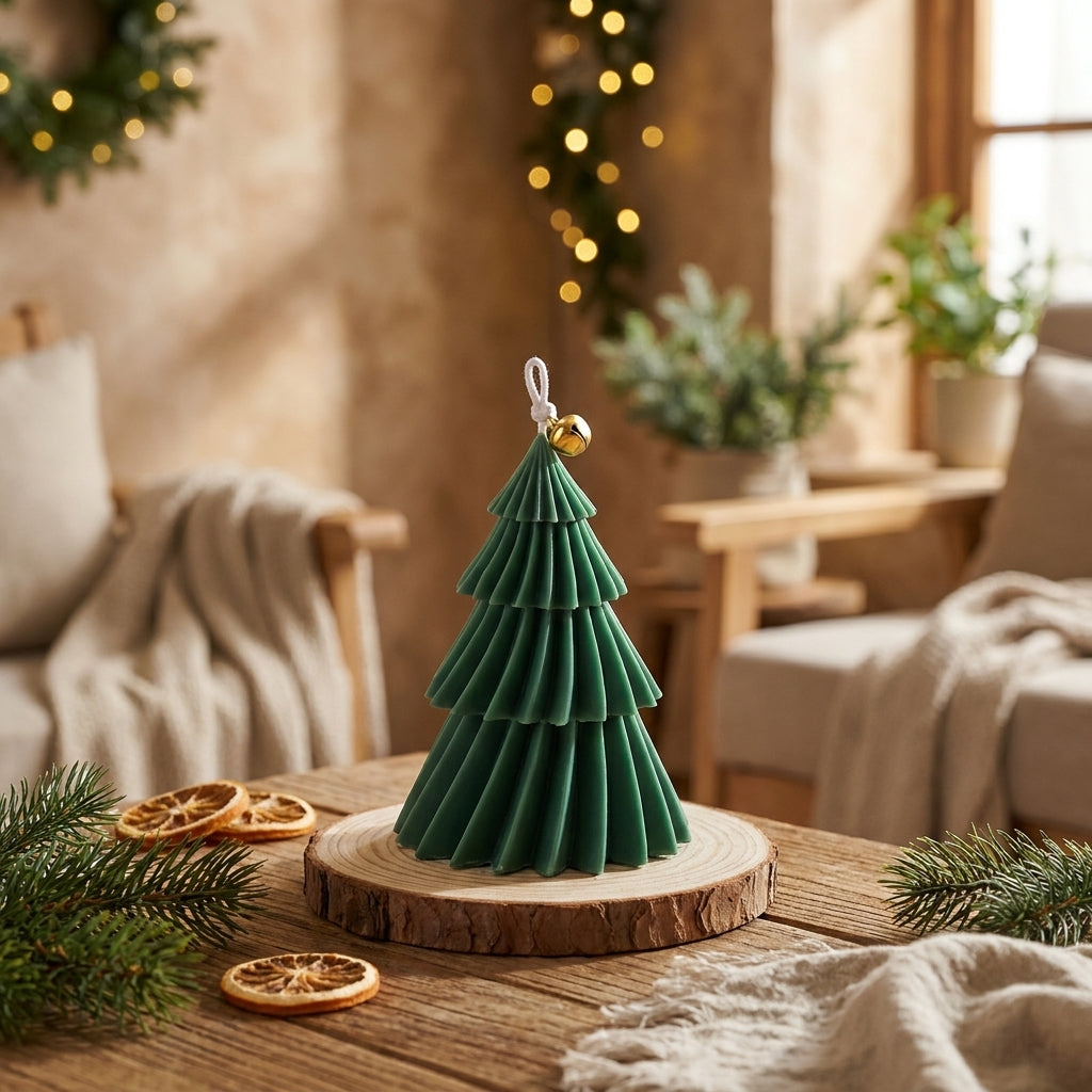 Warmwood cover - Pleated Christmas Tree Candle, Handmade Soy Wax Scented Candle
