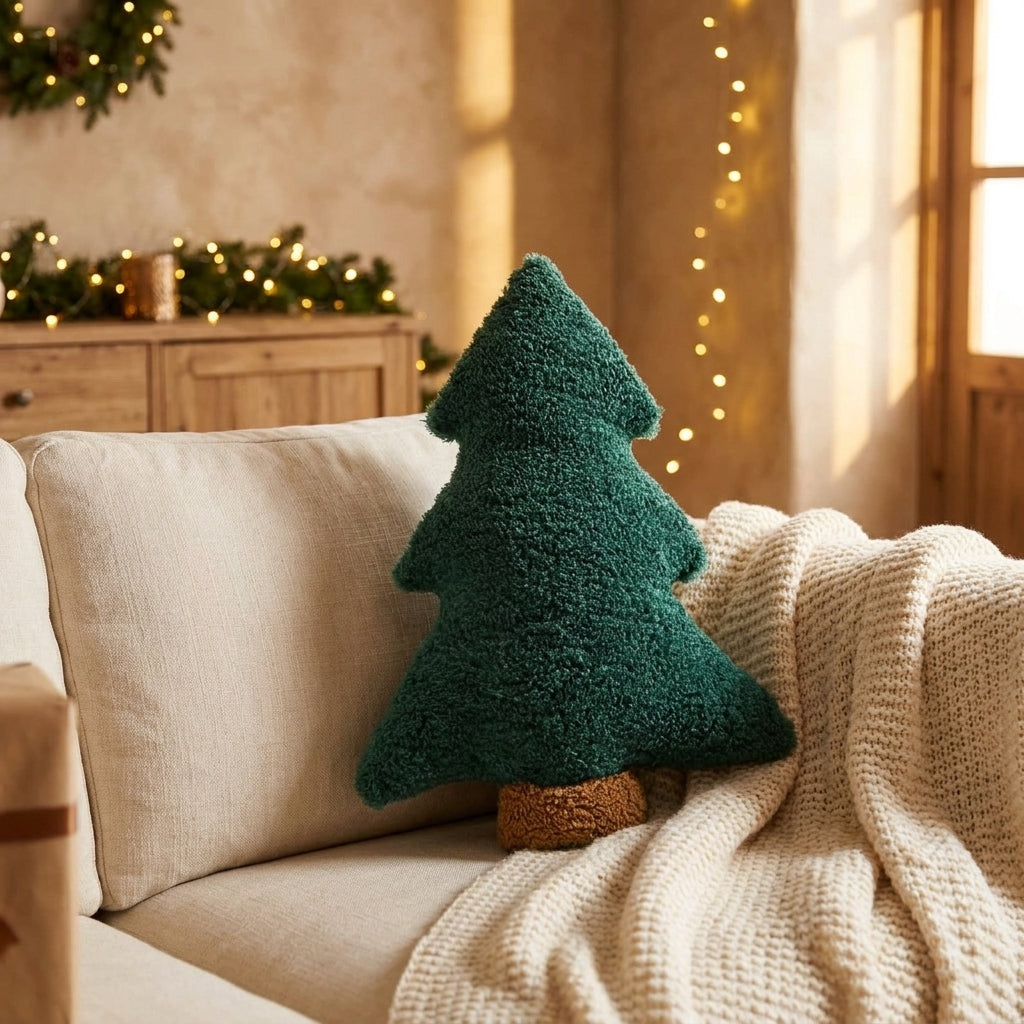 Warmwood cover - Christmas Tree Pillow, Plush Tree-Shaped Throw Cushion