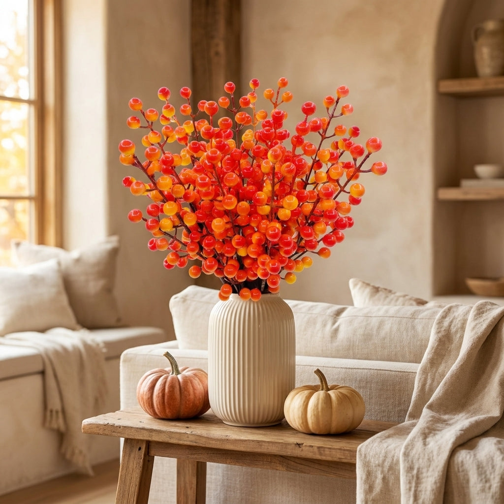 Warmwood cover - Faux Fall Berry Stems, Orange Bittersweet Picks